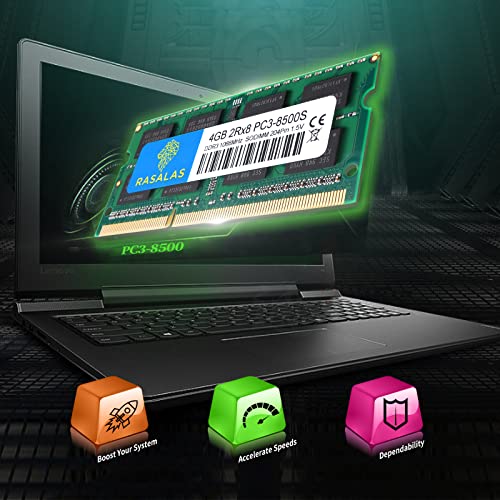 Image of RASALAS 8GB Kit (2 x 4GB) PC3-8500 DDR3 1066 Mhz 1067 MHz 8500s SODIMM RAM Laptop Memory Upgrade for Notebook 204PIN 1.5V Memory