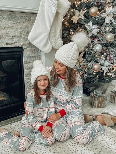 Image of IFFEI Matching Family Pajamas Sets Christmas PJ's with Letter and Plaid Printed Long Sleeve Tee and Bottom Loungewear