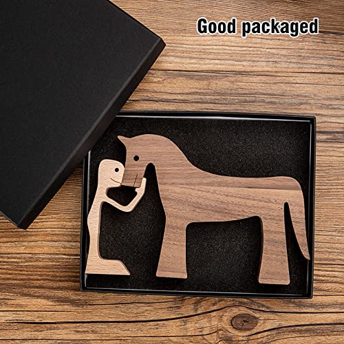 Handmade Wooden Horse Sculptures Handmade Accents Craft Figurine For Home Decor Accents,Man And Horse Wooden Statue,Animal Sculptures Collection,Gift For Horse Lover #TOP3