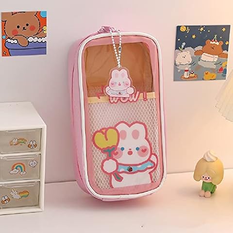 Kawaii Pencil Case, Clear Large Pencil Pouch Kawaii School Supplies Cute bear Pencil Case Aesthetic for Girls (pink) Cover