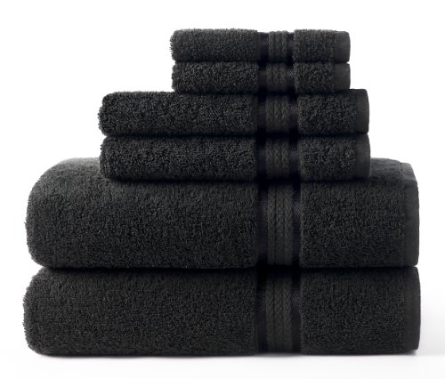 COTTON CRAFT Ultra Soft 6 Piece Towel Set Black, Luxurious 100% Ringspun Cotton