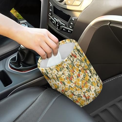 Image of Yellow Florals Car Front Seat Can Leak Proof Front Seat Back Seat Garbage Container Bag Kitchen Rubbish Bin Fashion Vehicle Organization Bin