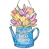 Amazon.com: Spring Flower Door Sign Spring Door Decor Hello Spring Sign ...