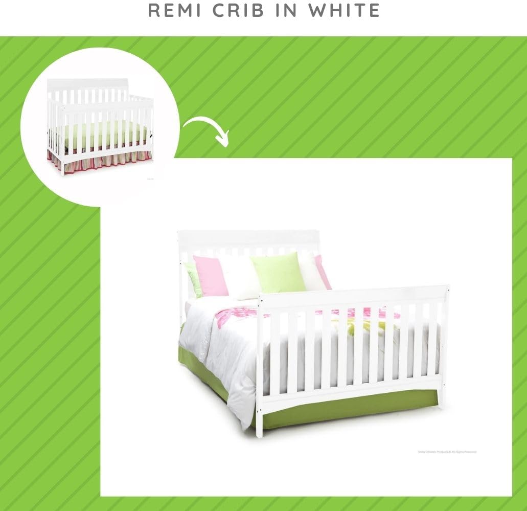 Full-Size Conversion Kit Bed Rails Compatible with Remy & Remi Convertible Cribs by Delta Children - Solid Wood Rail #0050 - Toddler and Adult Bed Rail for Full-Size Beds (White - 100)