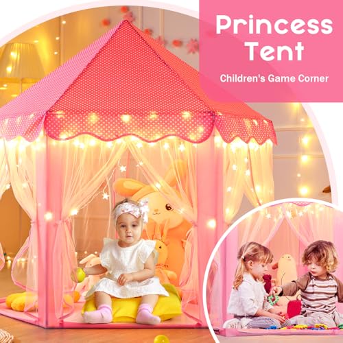 Monobeach Princess Tent Girls Large Playhouse Kids Castle Play Tent with Star Lights Toy for Children Indoor and Outdoor Games, 55'' x 53'' (DxH)