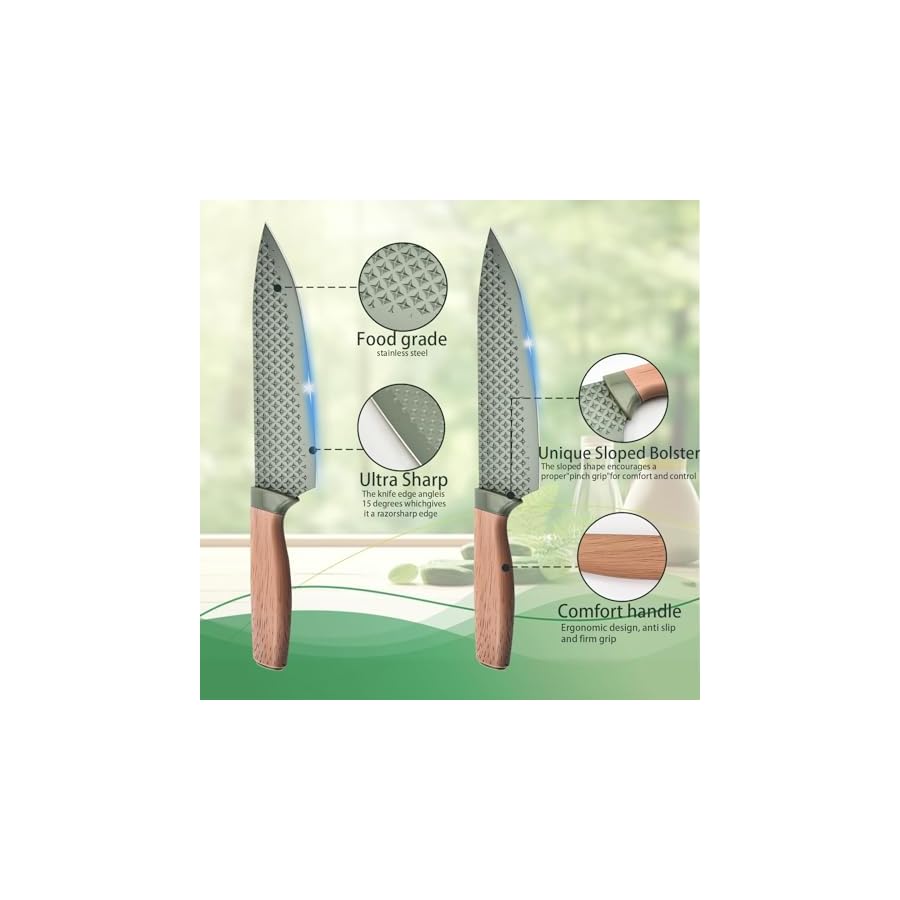 Knife-Set-6-Pieces-Professional-Kitchen-Knife-Set-with-Universal-Knife-Block-Super-Sharp-Knife-Set-with-Ergonomic-Handle-Non-stick-Stainless-Steel-Knife-Block-Set-Green Knife Set, 6 Pieces Professional Kitchen Knife Set with Universal Knife Block, Super Sharp Knife Set with Ergonomic Handle Non-stick Stainless Steel Knife Block Set (Green)