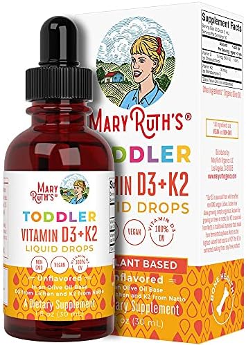 Vitamin D3 | Vitamin K2 | Vitamin D3 K2 Drops | K2 D3 Vitamin Liquid Supplement for Toddlers | Kids Supplement for Calcium Absorption Strong Bones | Vegan | Non-GMO | Gluten Free | 1 Fl Oz