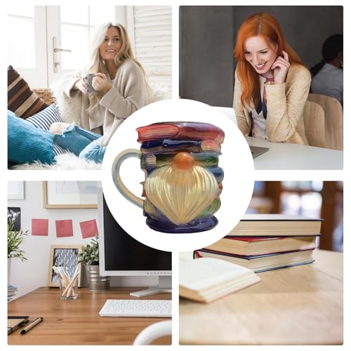 Taza de libros con efecto 3D y café para lectores decorativa 6