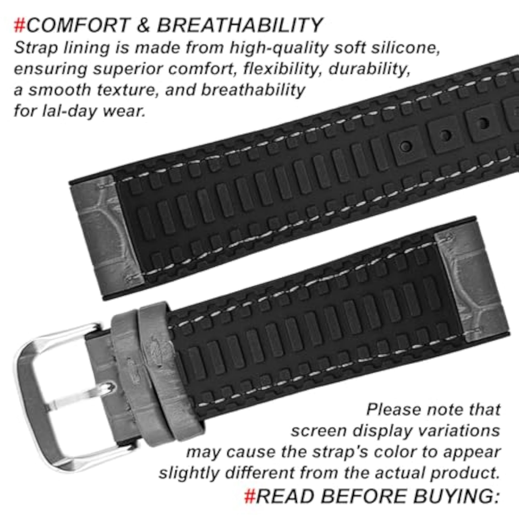 Genuine Silicone Leather Watch Band, Bamboo Pattern Design