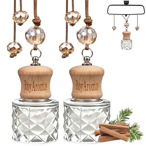 RoyAroma 2 Pack Hanging Car Air Freshener, Long Lasting Essential Oil Diffuser Bottle, Plant-Based Natural Fragrance for Car Home Office, Leak-Proof & Non-Toxic | Sandalwood