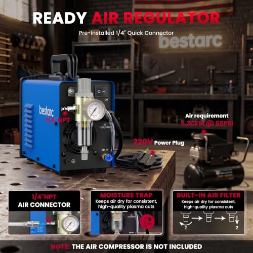 Image of Bestarc Plasma Cutter, [Pilot Arc][Large LED Display] 55A bestarc Plasma Cutter Machine 110 /220V Dual Voltage, 5 /8 Inch Clean Cut 3 /4 Inch Max Cut, Post Flow Mesh Cut, 2T /4T for Beginners DIY