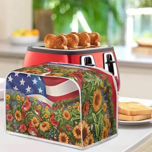 Image of American Flag Floral Bird Toaster Dust Cover Bakeware Protector Compatible with 4 Slice Toaste Dust Protection Cover July 4th Independence Day Decor