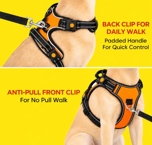 Image of No Pull Dog Chest Belt Harness, Comfortable & Adjustable Size for 24-35 Kg Pet (Orange, Large)