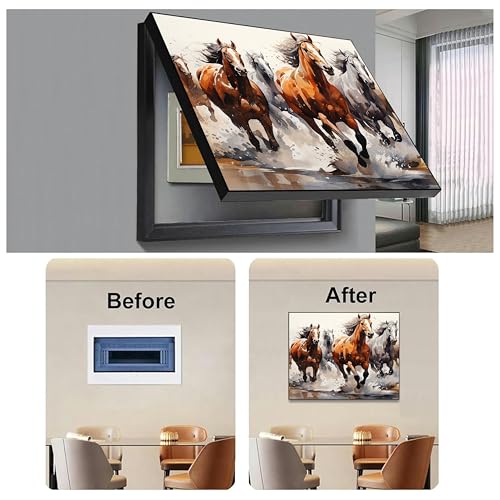 Image of Electric MCB Box Cover Frame With Hydraulic Decorative Painting Running Horse Painting Electrical Panel box Cover, Switch Box Frame Will Fit Max 10x14 inch Switch Board, Outer Size 13X17 Inch