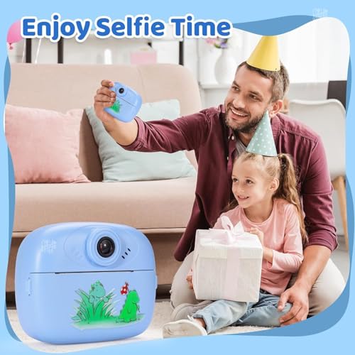 Image of Kids Instant Print Camera - Mini Digital HD Photo & Video Camcorder with Games | Fun Learning Toy for Boys & Girls Ages 4-18 | Includes 2 Print Rolls - Ideal Gift for Kids (Blue)