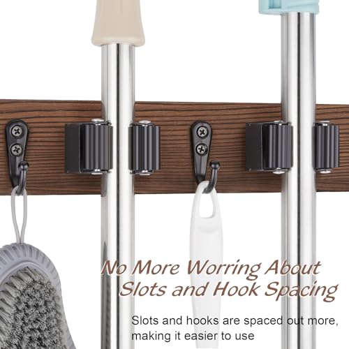 image for OUTNILI 2 Pack Mop Broom Holder Wall Mount with 3 Slots & 4 Hooks - Ru