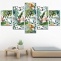 SIGNWIN 5 Panel Canvas Wall Art Modern Art Decorative Elements Fun Illustrations Leaves Multicolor Patterns for Home Decorations Ready to Hang - 60