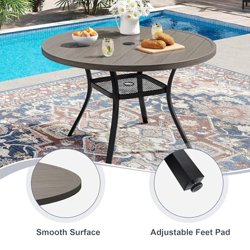 VICLLAX Round Patio Dining Table, 4-6 Person Metal Outdoor Dining Table with Umbrella Hole for Garden Lawn Deck, 47.2" Grey