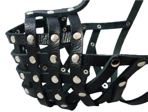 Secure Leather Mesh Basket Dog Muzzle #15 Black - Rottweiler (Circumference 13.5\", Snout Length 4\") - Thumbnail 2