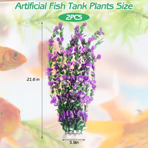 Image of Hamiledyi Purple Green Serrated Leaf Tall Aquarium Plastic Plants Artificial Fish Tank Plant Aquarium Decor Extra Large Lifelike Aquatic Plant Suitable for Saltwater and Freshwater 21.6-inch Tall 2Pcs