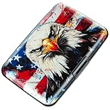 Kaabao Credit Card Holder, Metal Card Wallet RFID Blocking Mini Slim Aluminum Business Hard Card Case for Women Men (Bald Eagle with American Flag)
