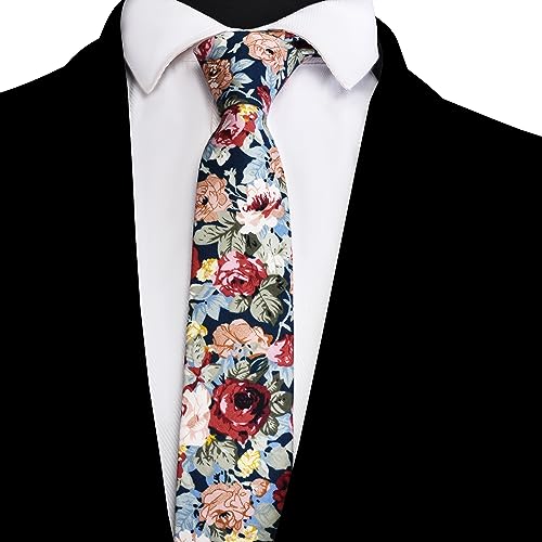 Image of GUSLESON Fashion 2.4 inch(6cm) Floral Skinny Tie for Men Slim Flower Print Cotton Necktie for Wedding Party