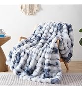 Smoofy Faux Fur Throw Blanket for Couch Rabbit Fleece - Tie-dye Blue Fluffy Blanket for Sofa Bedr...