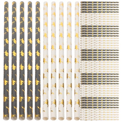 Set de 100 pitillos desechables de papel con diseño unicornio dorado