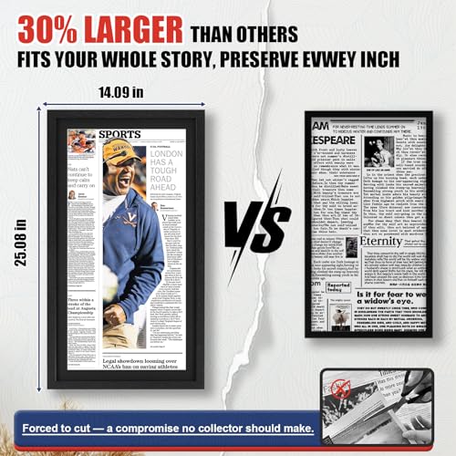 Image of JupDec 11 x 22 Up to 13 x 24 Newspaper Frame, Premium Wood Display Case with Acrylic Panel, Wall Mount or Tabletop Stand, Perfect for Home & Office Decor, Ideal Gift for Collector, 3 Pack, Black