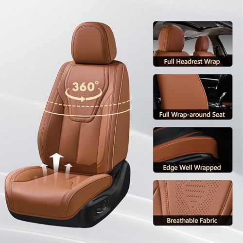 Image of FLORICH Car Seat Covers Front Seats, Luxury Waterproof Faux Leather Seat Covers Cushion, Car Seat Protectors Universal Fit for Most 5 Seats Vehicles - Brown
