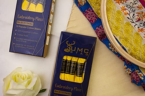 Image of Pack of 12 Premium Embroidery Thread | 100% Egyptian Cotton Premium Skeins | Cross Stitch Embroidery Floss | Oeko TEX Certified Stranded Cotton | (Canary Yellow 298)