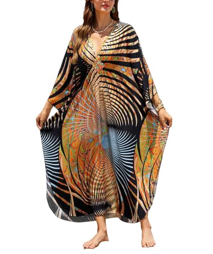 NFVNKJ Boho Kaftan Plus Size Dress for Women, Batwing Sleeve Beach Cover Up, Casual Loose-Fit Loungewear and Swimsuit Dress