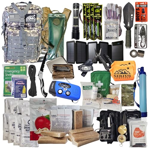Sirius Survival Bug Out Bag - Premium Bugout Backpack Pre-Packed Survival Kit - Ultimate 72 Hour Backpack Survival Kit - Comprehensive Survival Items - Go Bag Emergency (Digital Camo)