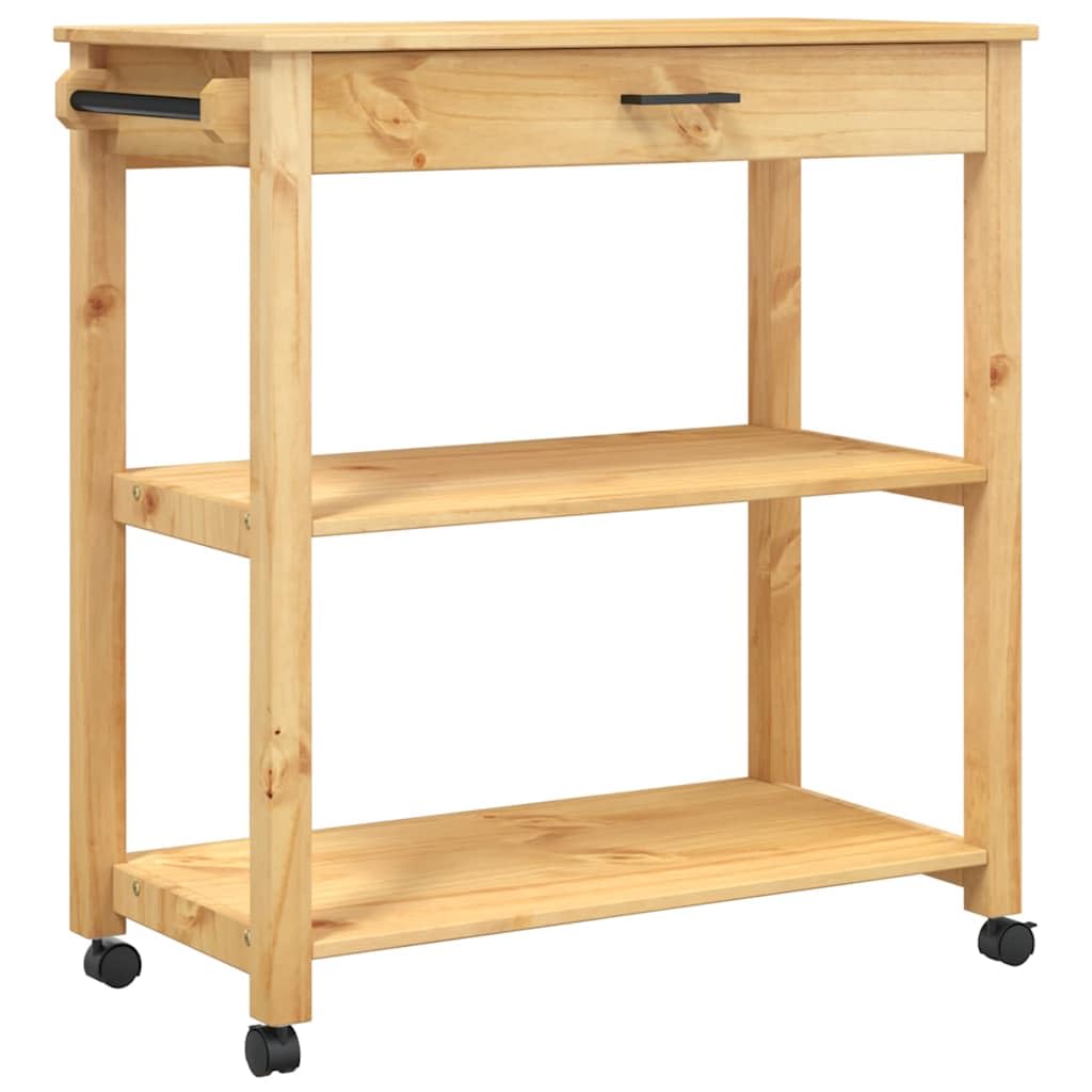 vidaXL Carrito de Cocina, Organizador de Comida Verduras Té, Carro de Servicio, Almacenamiento para Baño Salón Estudio, Madera Maciza de Pino