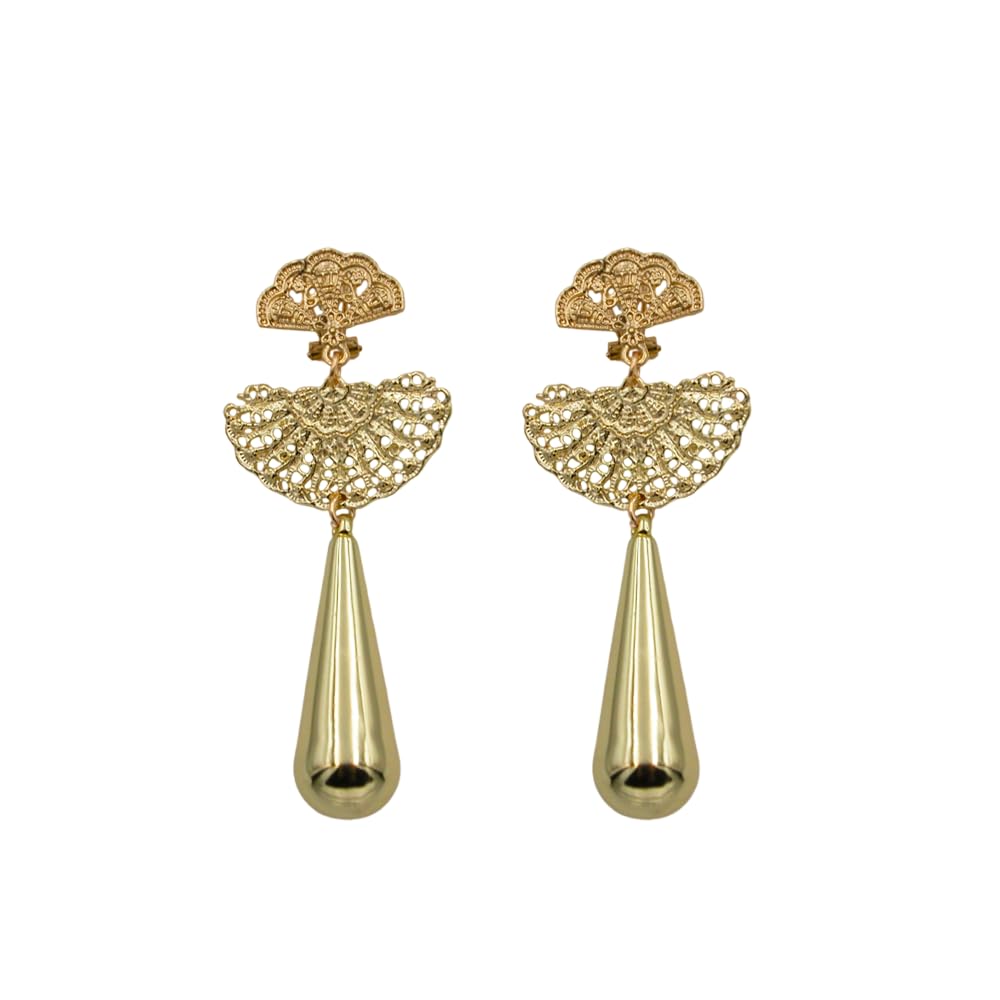FLAMENCASHOPPendiente con forma de abanico y lágrima colgante dorado