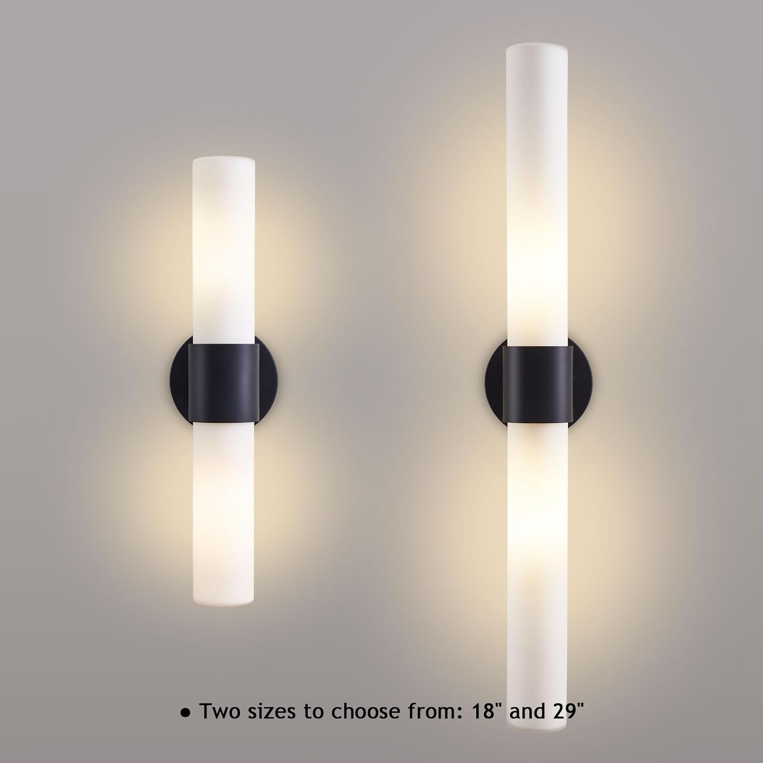 29" Modern Wall Sconce with Frosted Glass Shades, for Bathroom Mirror Bedroom Living Room Hallway, Black Finish