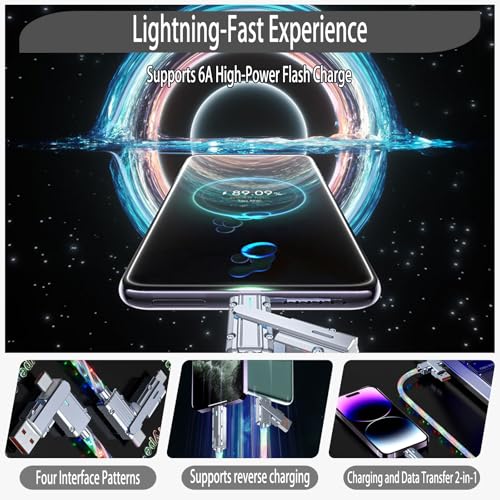Image of 4IN1 Multi Ports USB Charger Cable USB A /USB Type C to USB Type C PD Fast Charging Cord Light Up LED Current to be a Night Light Compatible with Most of Devices-39 inches Colorful.