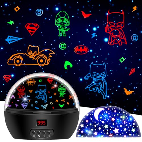 DCAUT Batman and Star Projector Night Light for Kids, Star Moon Night Light for Kids with Timer,360 Degree Rotating Baby Light Projector for Bedroom Nursery Baby Gifts Toddler Boys Girl(Black-BM)