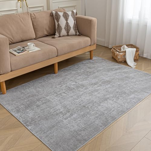 HARESLE Kurzflor Teppich Klein, Grau Teppich Kinderzimmer, Waschbare Teppiche Kurzflor, rutschfeste Teppiche Schlafzimmer, Dünner Tepich Küche, Teppisch Wohnzimmer, Esszimmer, Grau - 60×120cm