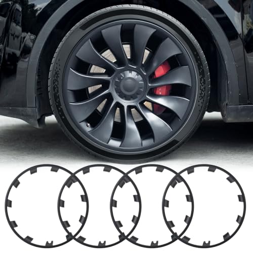 RAYLUXE Tesla Rim Protector Model Y 21 inch|Fit 21 Inch berturbine Wheel Covers 20202024|Hubcap Guards ABS Trim Rings for Curb Rush Prevention |Matte Black(Set of 4)|Tesla Model Y Accessories