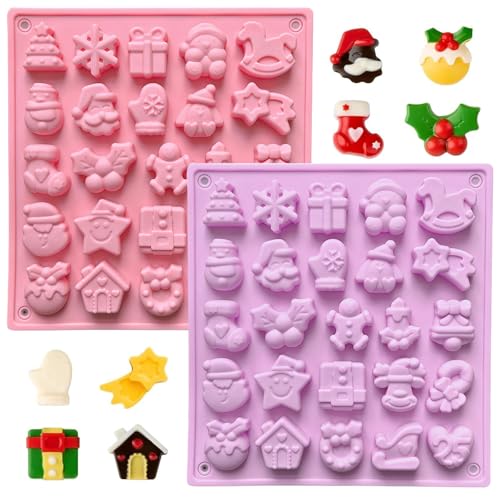 DAVBNM 2PCS Christmas Silicone Mould Silicone Santa Claus Gift Box Xmas Tree Gingerbread Man Bell Gloves Snowflakes Shapes Christmas Chocolate Cake Baking Moulds for Christmas Party Supplies