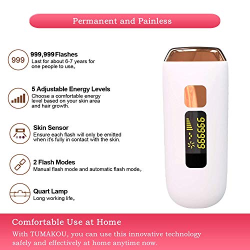TUMAKOU Painless Permanent Hair Removal Device for Women & Men - 999,999 Flashes - Home Use for Face, Armpits, Arms, Chest, Back, Bikini Line and Legs (Hair Removal Device) - Thumbnail 3