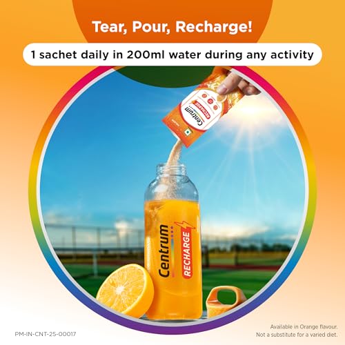Image of Centrum Recharge: Tasty Orange Flavoured Powder Drink Mix | No Added Sugar| Instant Energy & Hydration | 13 Vitamins & Minerals | Boosts Immunity | Vitamin B, C, Zinc, Magnesium | Pack of 36 sachets
