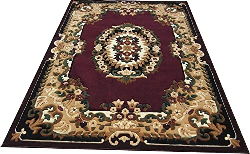 Image of Beautiful American Combination Floral Design Acrylic Touch Carpet for Living Room & Drawing Room with 1 Inch Thickness(180X240 Brown Colour) 6x8 Feet