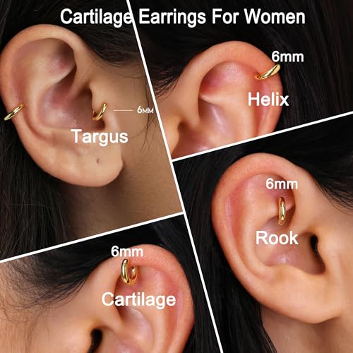 Image of Small Gold Huggie Hoop Earrings Set for Women Men Hypoallergenic 14K Plated Stack Cartilage Earrings, Sterling Silver Multiple Piercing Lightweight Mini Thin Cute Dainty Trendy Jewelry Gifts for Women