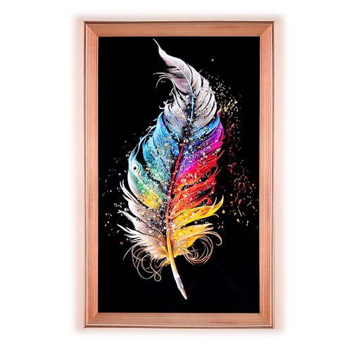 Image of Amazon Brand - Umi Framed Wall Painting, Colourful Feather Design with Crystal Diamonds For Wall Decoration Esthetic Wall Hanging Painting For Living Room Bedroom Housewarming Gift Office - 30x50cm