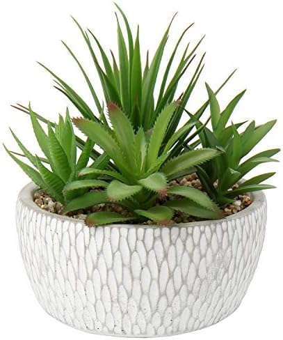 Briful Fake Plants Artificial Succulent Plants Fake Succulent Potting Mix, Decorative Artificial Plants Succulent Arrangement in Cement Pot for Home Office Bathroom Shelf Decor