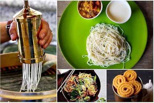Image of Thangam Pure Brass Sev Sancha Machine with Free 6 Different Jali for Making Different Types of Sevaiya, Sev, Gathiya Murukku, Chakli, Bhujia Etc (600 Gram)