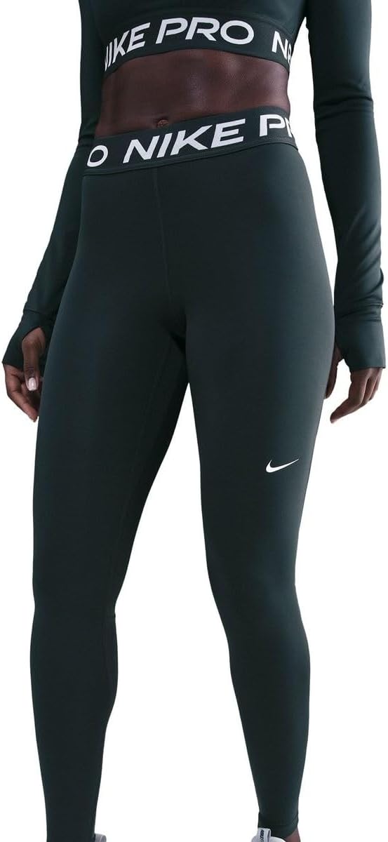 Nike Pro Women's Mid-Rise Mesh-Paneled Leggings (Seaweed/White)