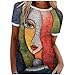 Yowablo Chemisier à Manches Courtes Patchwork Femmes Summer Tops T-Shirt Abstract Print Haut Chemisier pour Femmes Chemises Boutonnées pour Femmes Grande Taille Coupe Ample